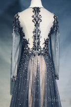 Luxury Long Sleeves V-neck Long Formal Prom Dress Overskirt Mother Formal Prom Dress