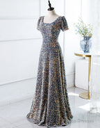A-Line Square Long Evening Dress with Sequins