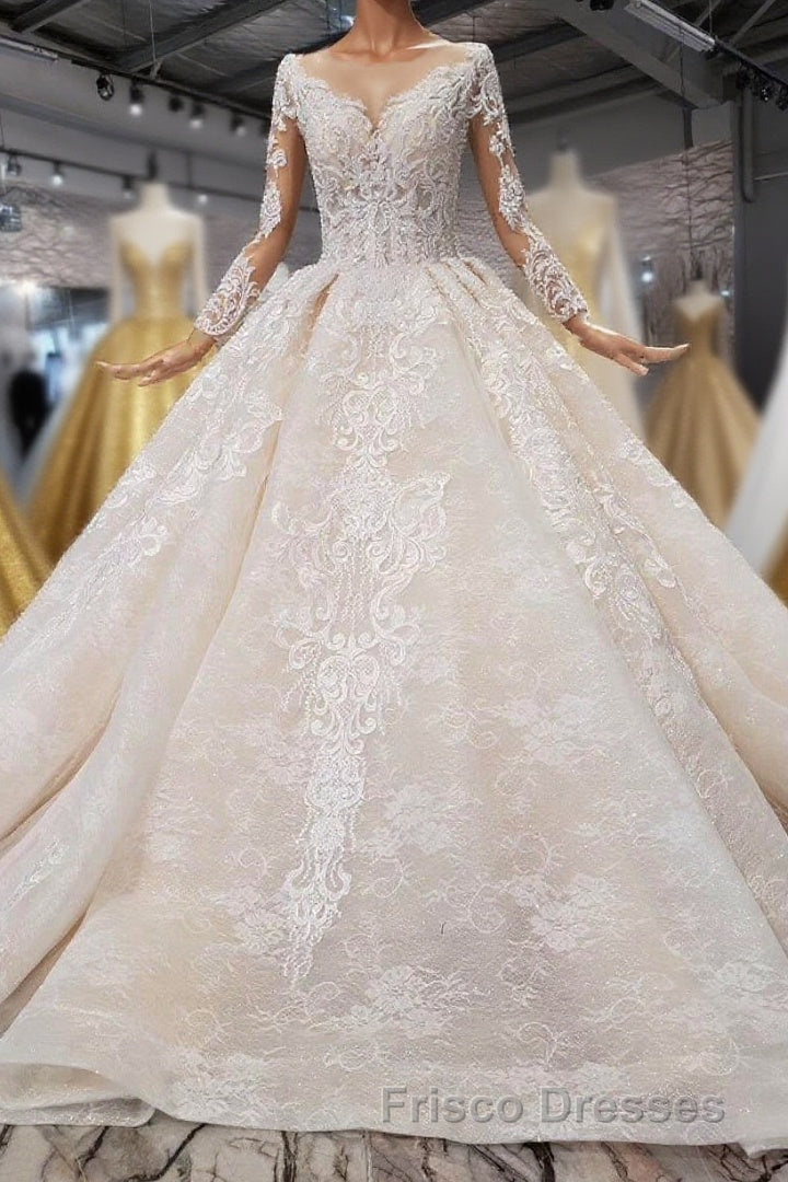 Gorgeous Long Sleeves Ball Gown Wedding Dress With Beading Appliques Main image