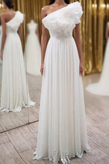 Elegant Ruffles One Shoulder Long Formal Prom Dress, Chiffon Long Formal Prom Dress