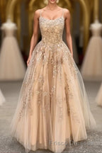 Hottest Elegant Spaghetti Straps Backless Lace Long Princess Formal Prom Dress For Teens