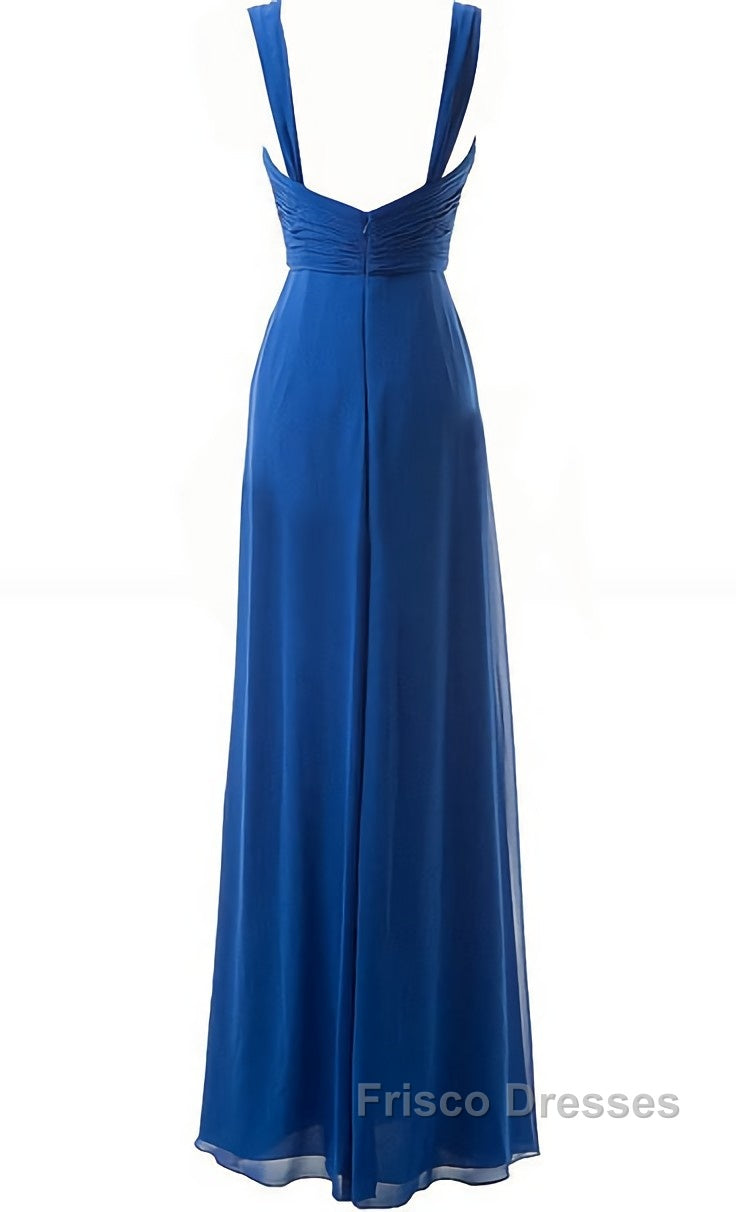 Simple Cheap Blue Sweetheart Long Ruffles Chiffon Bridesmaid Dress