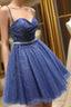 Glitter Sweetheart Blue Short Formal Prom Homecoming Dress With Beading