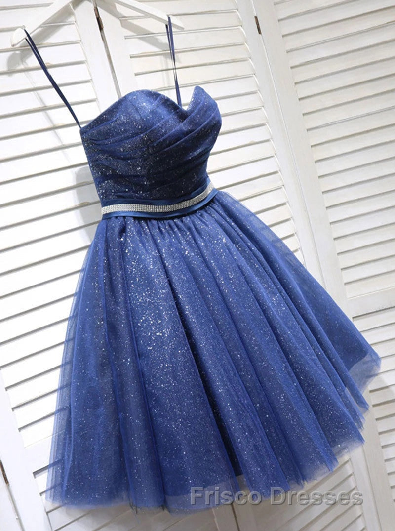 Glitter Sweetheart Blue Short Formal Prom Homecoming Dress With Beading