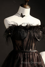 Cute Strapless Black Tulle Short Homecoming Dress