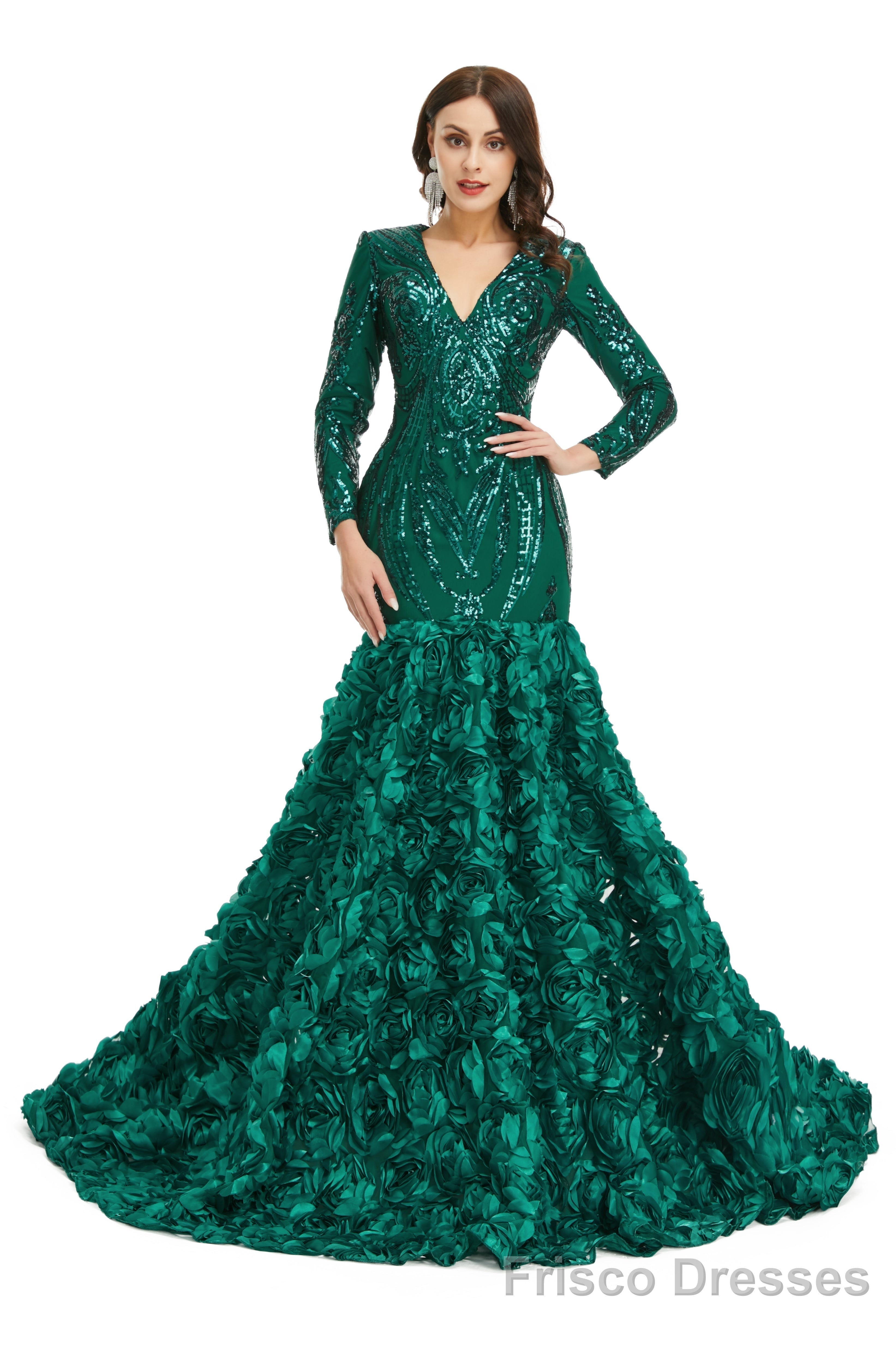 Prom Dresses Long V Neck Prom Gowns Full Sleeve Formal Dress Floor Length Dress 2025