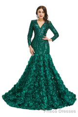 Prom Dresses Long V Neck Prom Gowns Full Sleeve Formal Dress Floor Length Dress 2025
