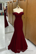 Long Navy Formal Prom Dress Mermaid Off-the-Shoulder Sweetheart Sleeveless