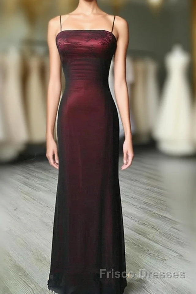 Black and Red Square Neckline Party Dresses, Black and Red Long Evening Dresses Main image