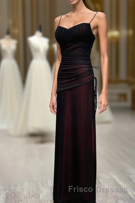 Black And Red Mermaid Straps Long Evening Dresses, Long Formal Prom Dresses With Leg Slit Main image