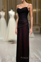Black And Red Mermaid Straps Long Evening Dresses, Long Formal Prom Dresses With Leg Slit