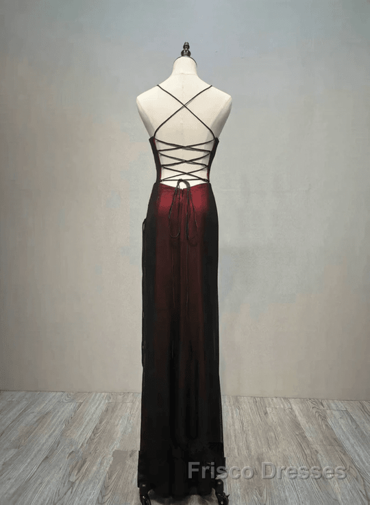 Black and Red Straps Long Simple Party Dresses, Black and Red Formal Prom Dresses