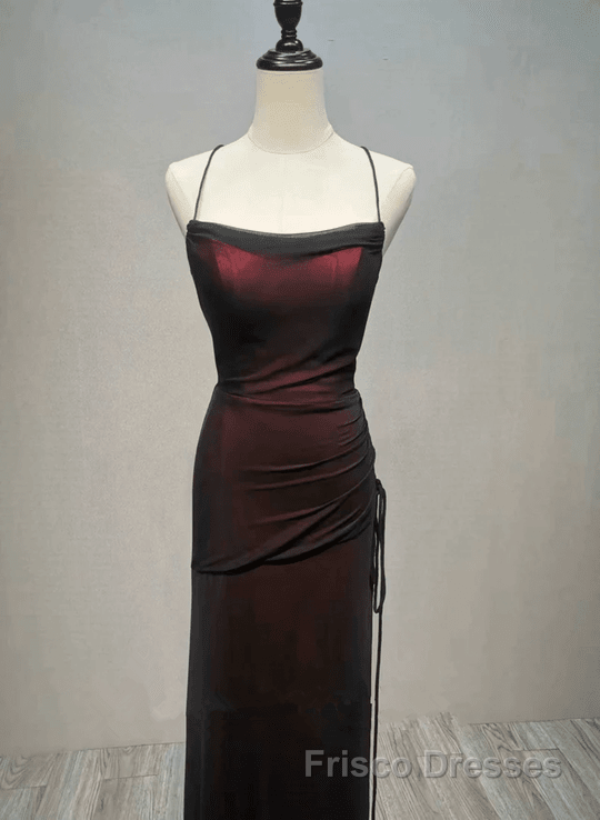 Black and Red Straps Long Simple Party Dresses, Black and Red Formal Prom Dresses