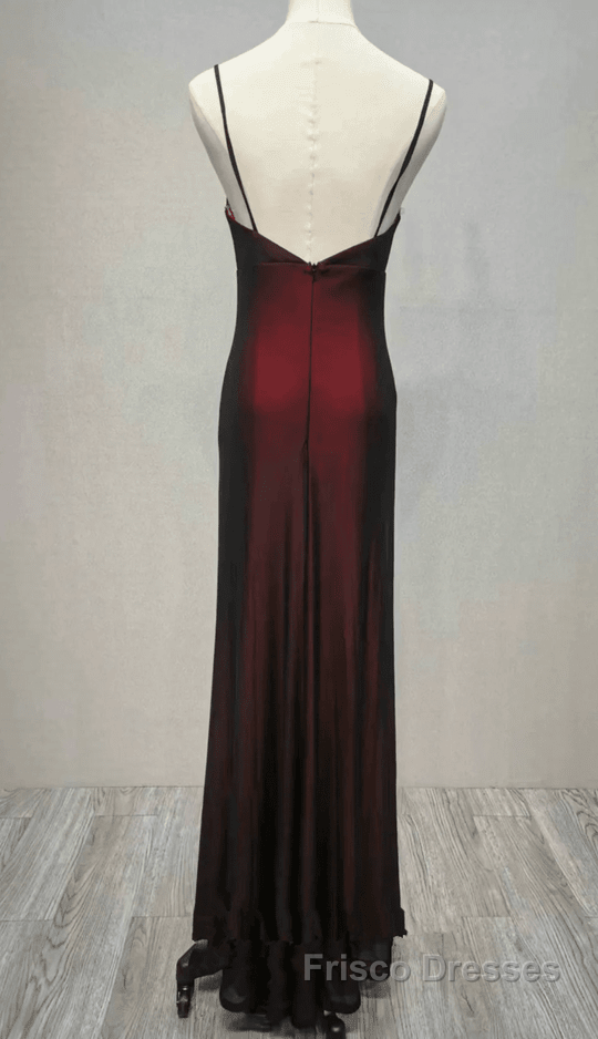 Black And Red Sweetheart Simple Straps Long Formal Prom Dresses, A-Line Long Formal Dresses