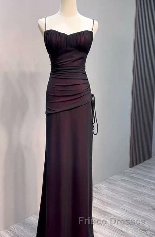 Black And Red Mermaid Straps Long Evening Dresses, Long Formal Prom Dresses With Leg Slit Secondary image