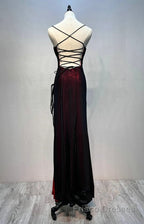 Black And Red Mermaid Straps Long Evening Dresses, Long Formal Prom Dresses With Leg Slit