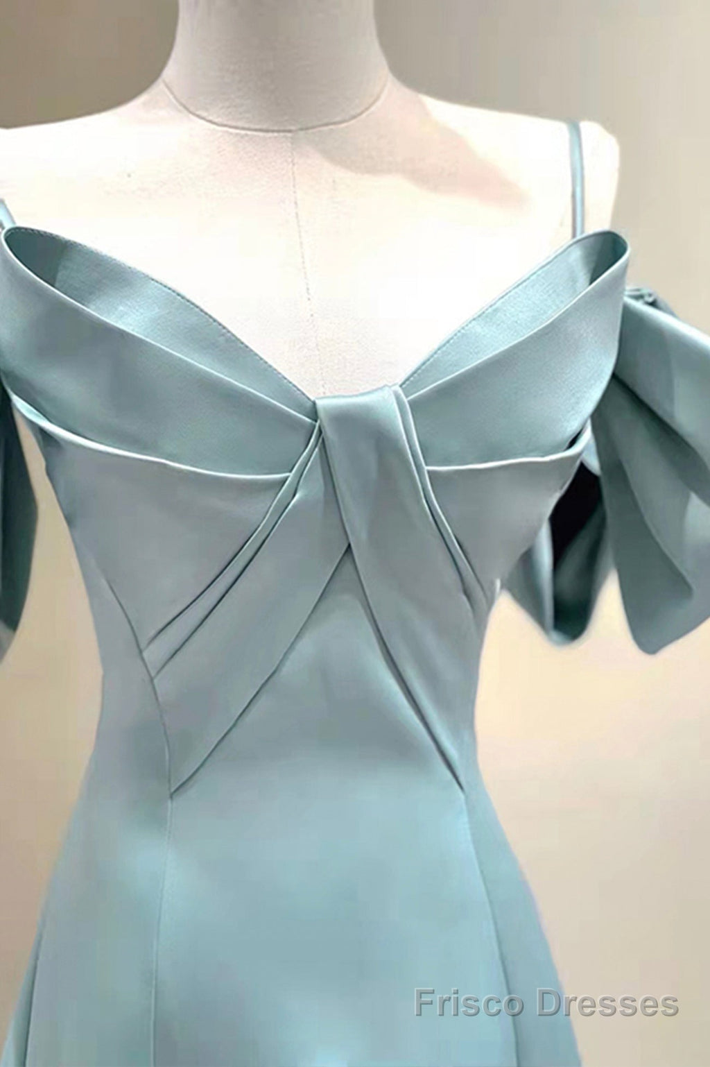 Blue Satin Long A-Line Prom Dress, Off the Shoulder Evening Dress ...