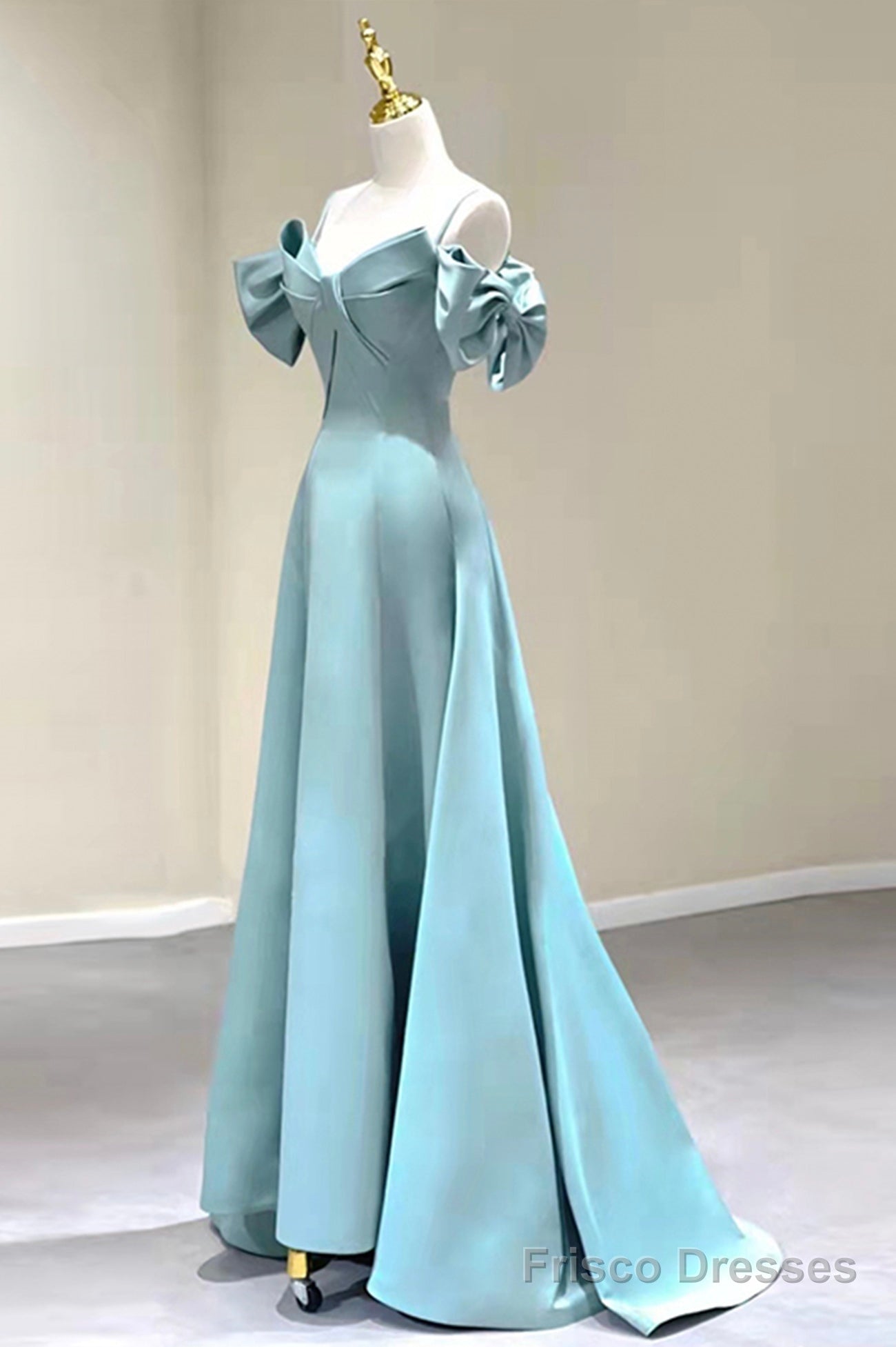 Blue Satin Long A-Line Prom Dress, Off the Shoulder Evening Dress Secondary image
