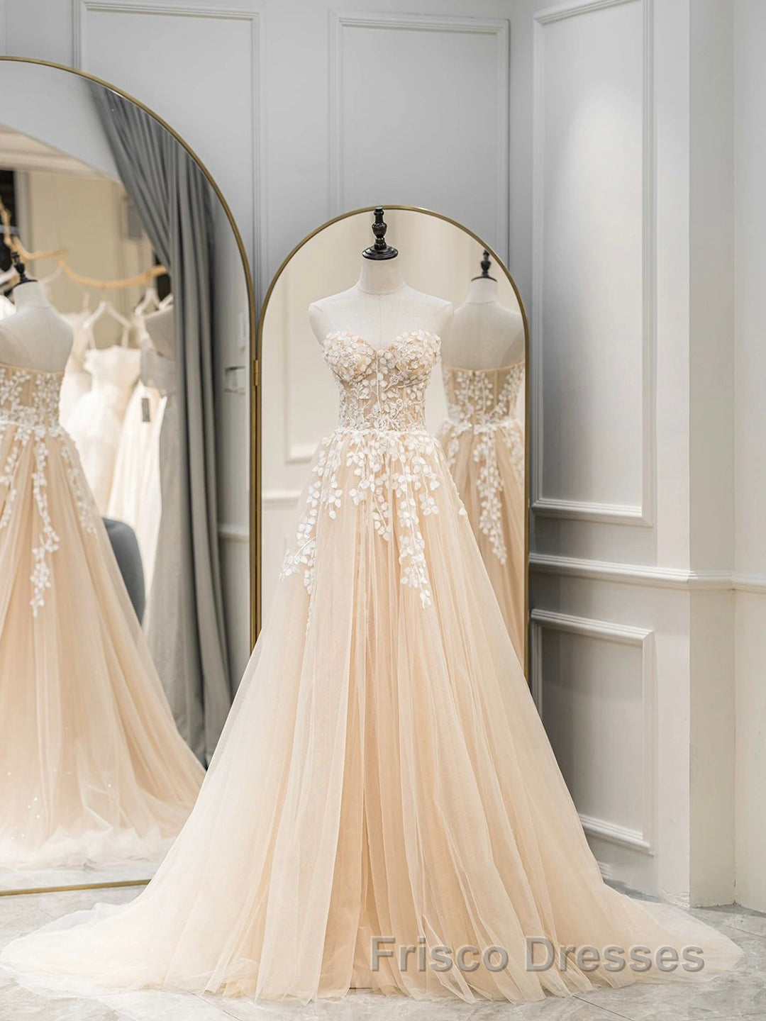 Cute Tulle Sweetheart Long Party Dress with Lace, Beautiful A-Line Formal Prom Dress