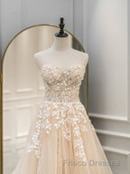 Cute Tulle Sweetheart Long Party Dress with Lace, Beautiful A-Line Formal Prom Dress