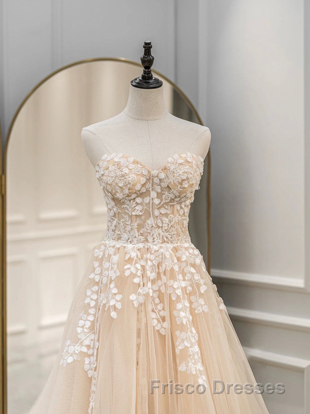 Cute Tulle Sweetheart Long Party Dress with Lace, Beautiful A-Line Formal Prom Dress