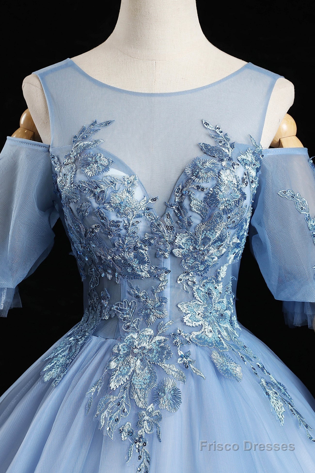 Blue Lace Long A-Line Prom Dresses, Blue Evening Dresses Secondary image