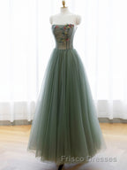 A-Line Green Tulle Long Formal Prom Dress, Off the Shoulder Evening Party Dress