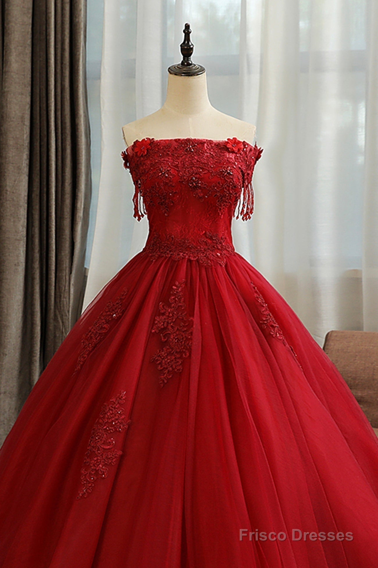 Burgundy Lace Long Formal Evening Dress, A-Line Lace Ball Gown Secondary image
