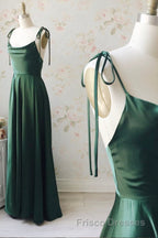 Simple Satin Long Formal Prom Dress, A-Line Spaghetti Straps Evening Dress