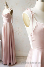 Simple Satin Long Formal Prom Dress, A-Line Spaghetti Straps Evening Dress
