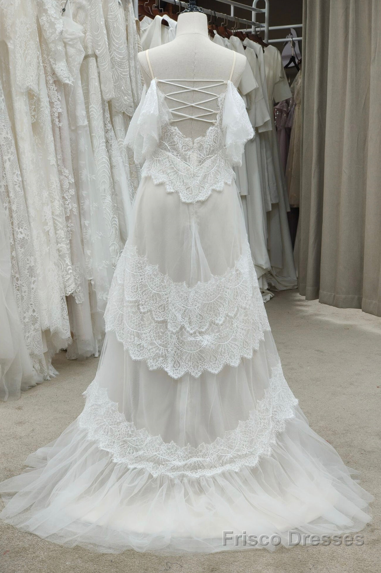 Ivory Spaghetti Straps Tulle Lace Long Prom Dress, A-Line Evening Dress Secondary image