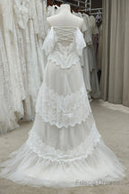 Ivory Spaghetti Straps Tulle Lace Long Prom Dress, A-Line Evening Dress