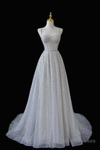 A-Line Straps Tulle Sequins Long Senior Prom Dress