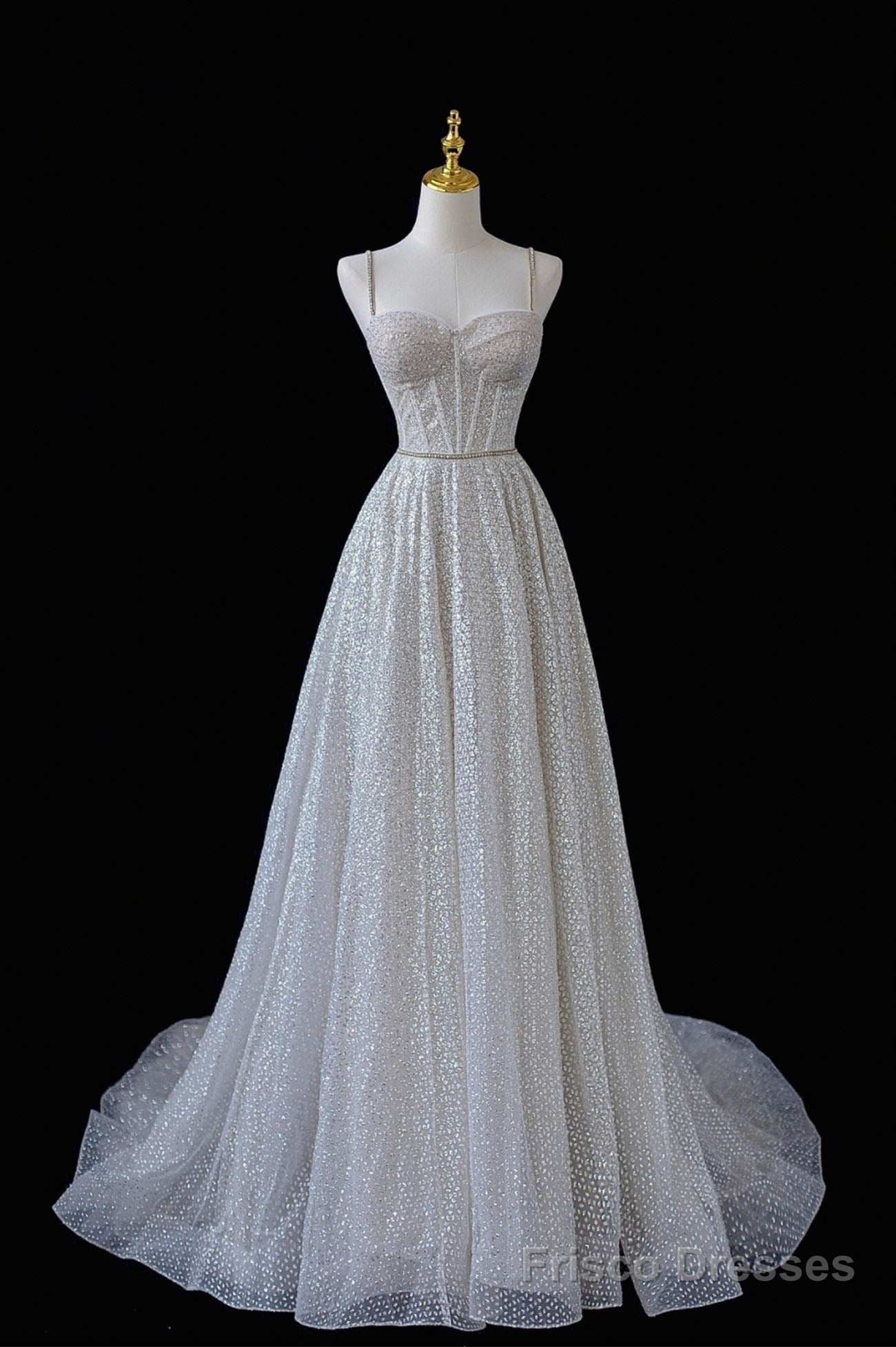 A-Line Straps Tulle Sequins Long Senior Prom Dress