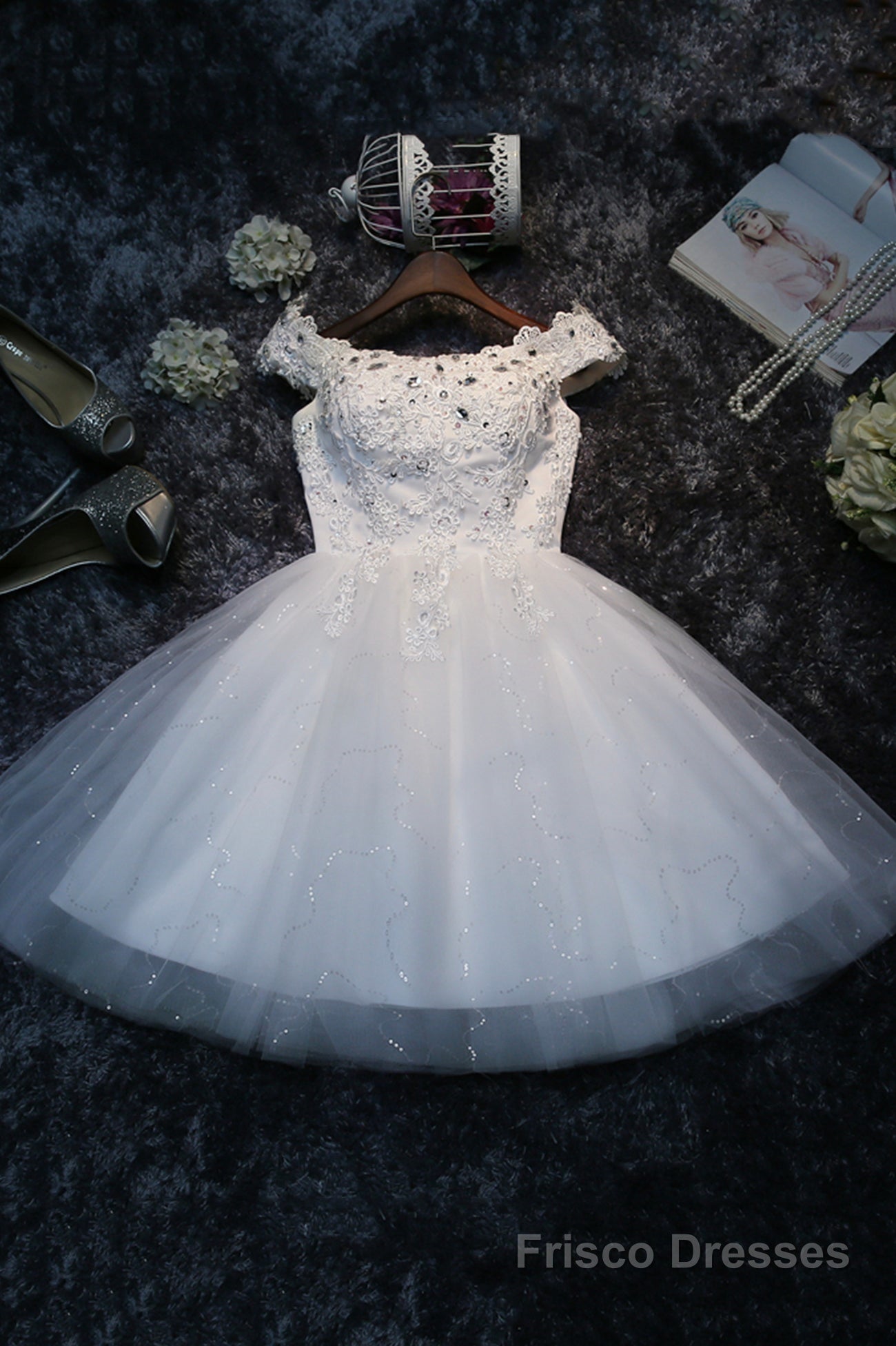 Cute Lace Short A-Line Prom Dresses, Off the Shoulder Party Dresses Secondary image