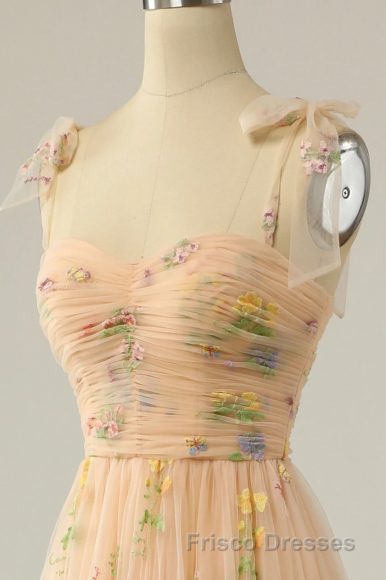 Champagne Lovely Tulle Lace Long Formal Prom Dress, Champagne Evening Dress Secondary image