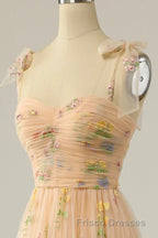 Champagne Lovely Tulle Lace Long Formal Prom Dress, Champagne Evening Dress