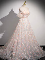 Lovely Three-dimensional Floral Floor Length Prom Dress, Off the Shoulder Evening Party Dress