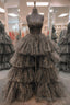 Black Tulle High Low Prom Dress, A-Line Spaghetti Straps Evening Dresses