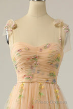 Champagne Lovely Tulle Lace Long Formal Prom Dress, Champagne Evening Dress