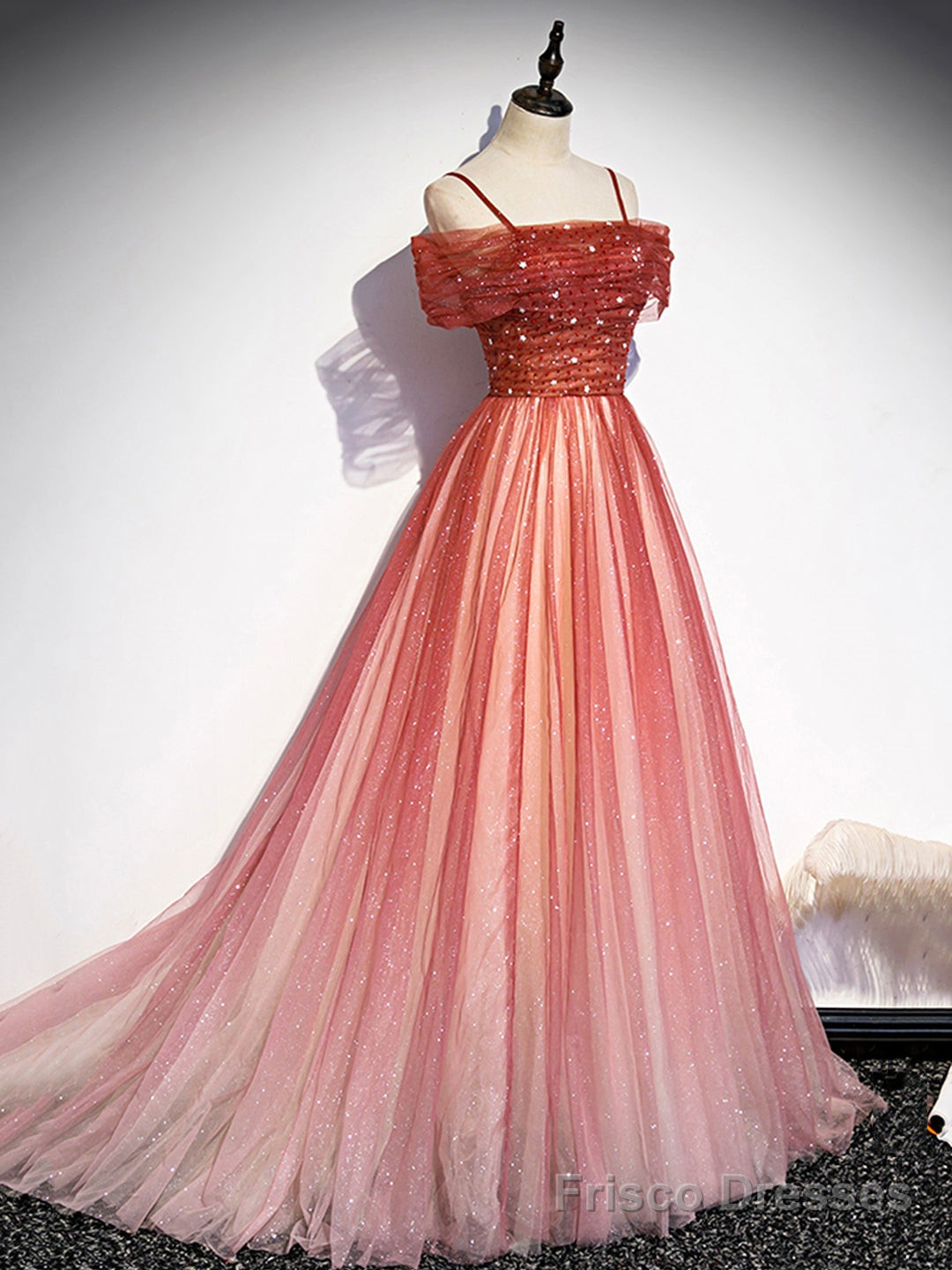 Burgundy Tulle Long Prom Dress, A-Line Off Shoulder Evening Dress Secondary image