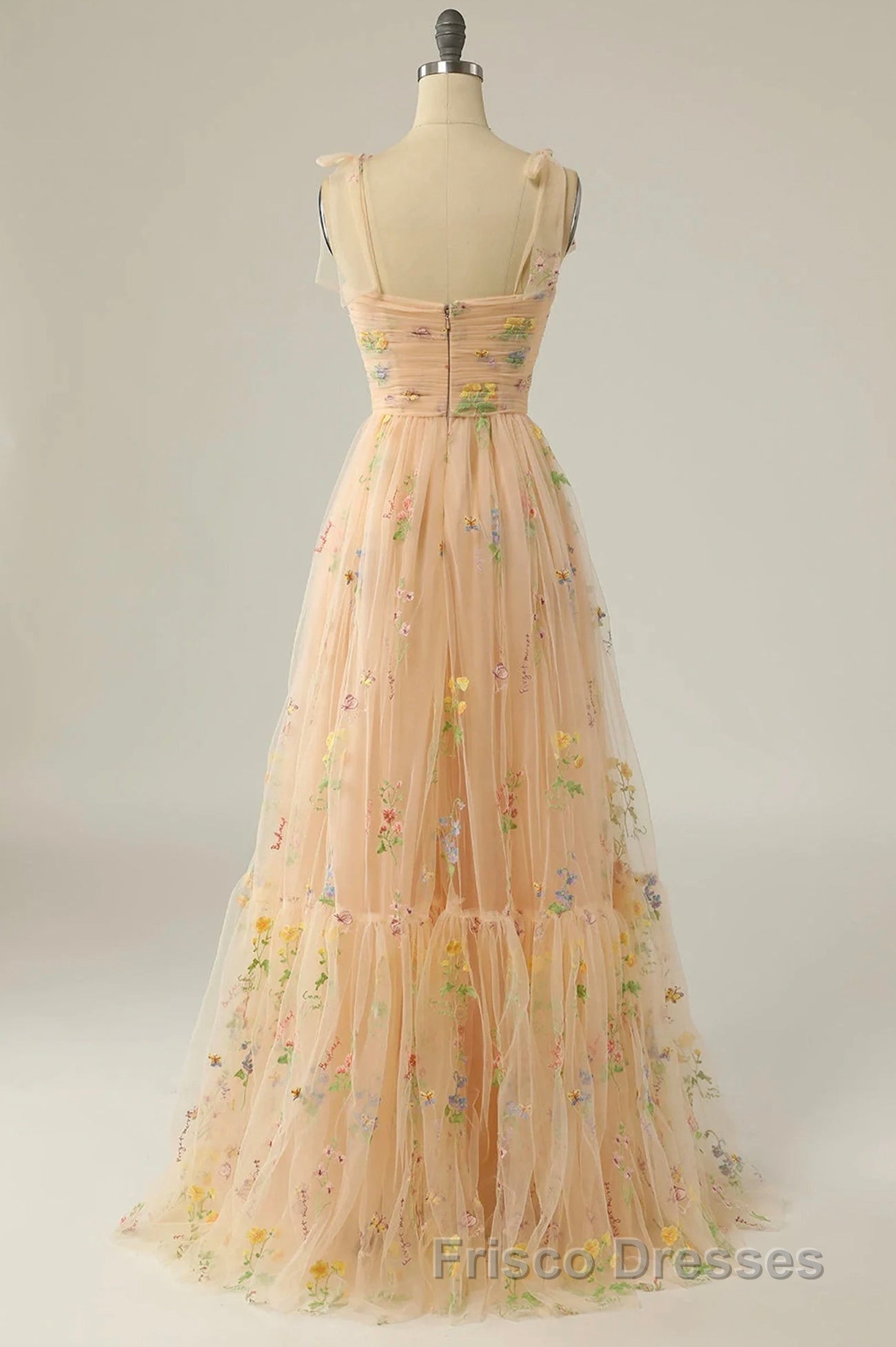 Champagne Lovely Tulle Lace Long Formal Prom Dress, Champagne Evening Dress