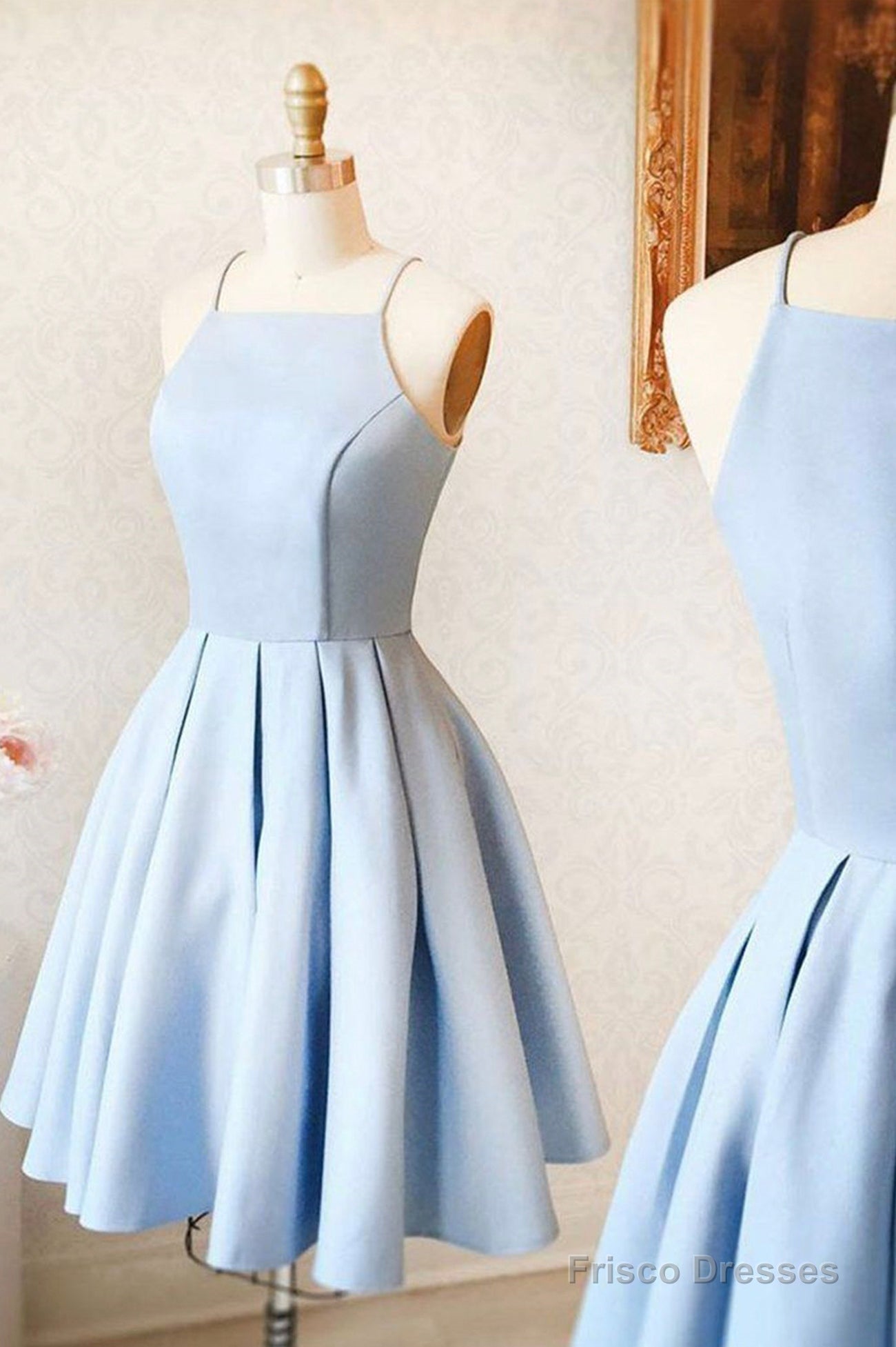 Blue Satin Short Prom Dresses, A-Line Evening Dresses Main image