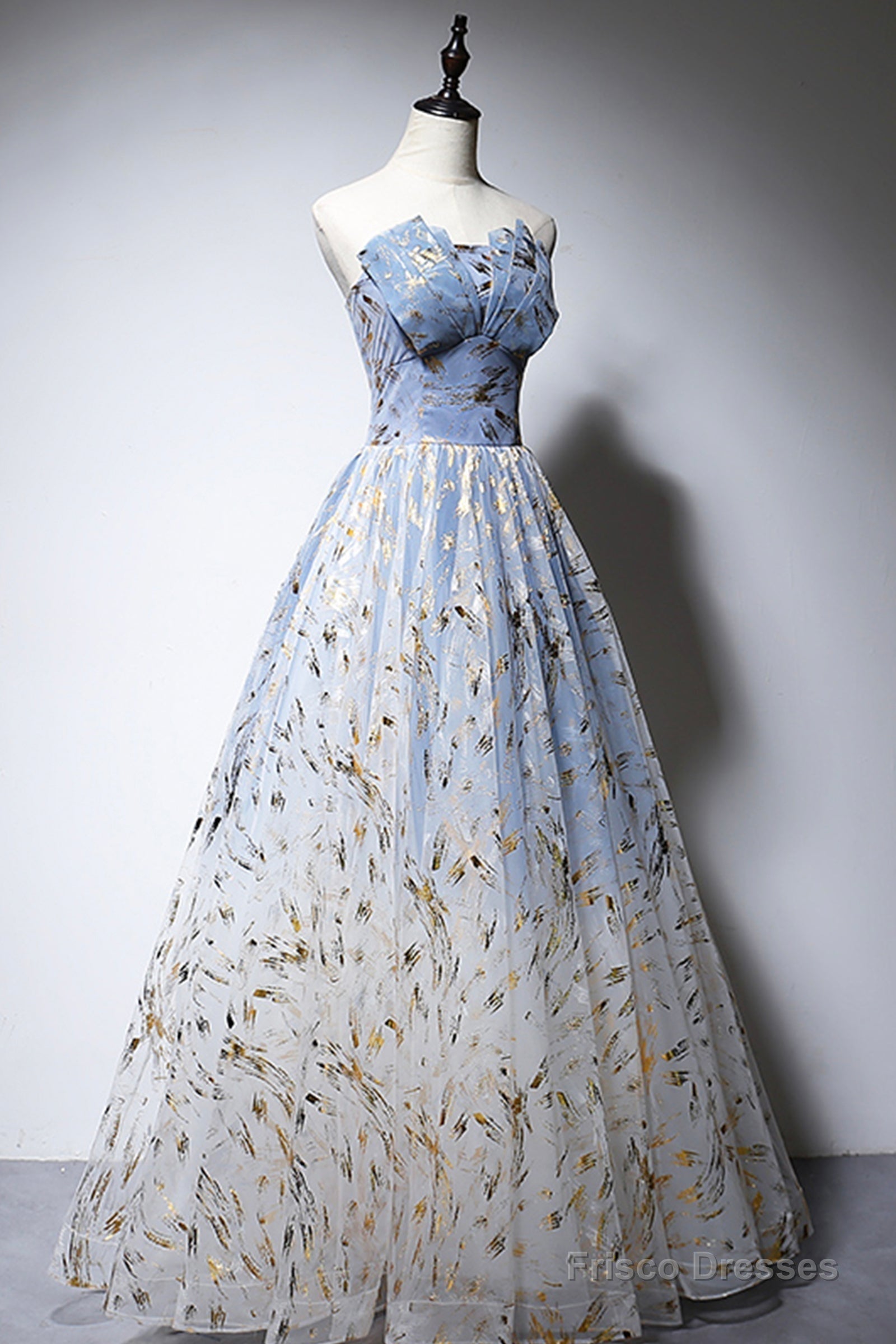 Blue Strapless Ombre Tulle Long Prom Dresses, A-Line Evening Dresses Secondary image