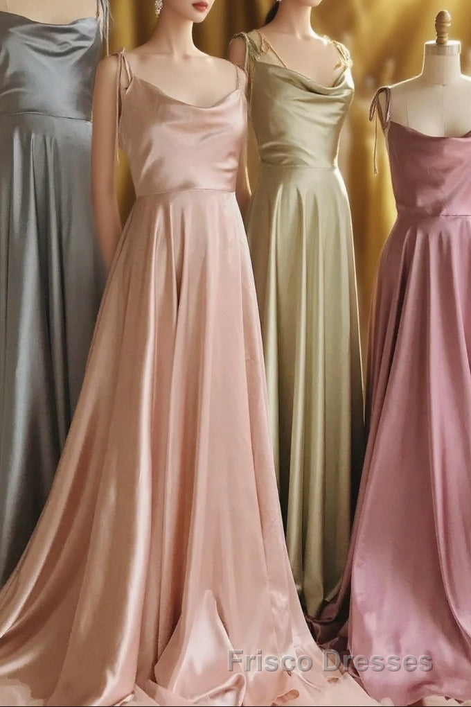 Simple Satin Long Formal Prom Dress, A-Line Spaghetti Straps Party Dress Main image