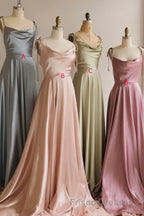 Simple Satin Long Formal Prom Dress, A-Line Spaghetti Straps Party Dress