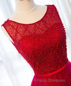 A Line Round Neck Tulle Long Formal Prom Dress, Lace Evening Dress