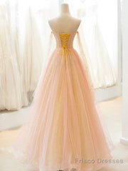 Cute Tulle Long Prom Dress, A-Line Strapless Evening Dress