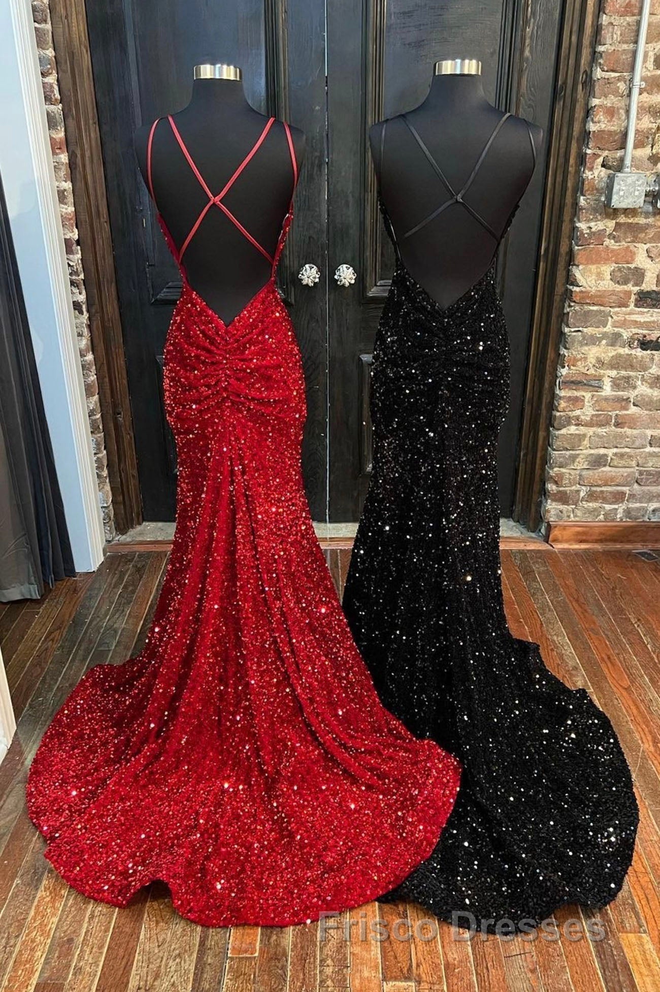 Mermaid Sequins Long Formal Prom Dress, Spaghetti Strap Backless Evening Party Dress Secondary image