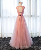 A Line Round Neck Tulle Long Formal Prom Dress, Lace Evening Dress